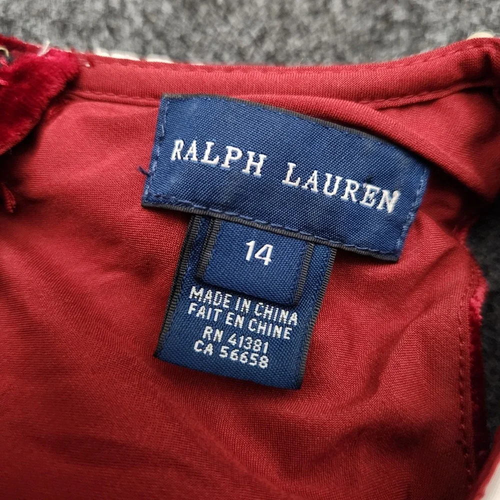 Ralph Lauren Girls 14‎ Red Velvet Silk Blend Dress Holiday Coquette Luxe Pearls